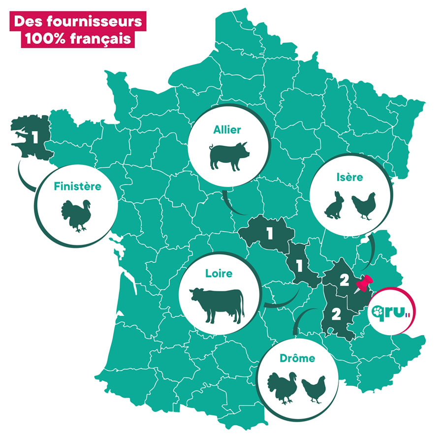 Carte des producteurs de viande qru : 100% viande française, circuit-court.