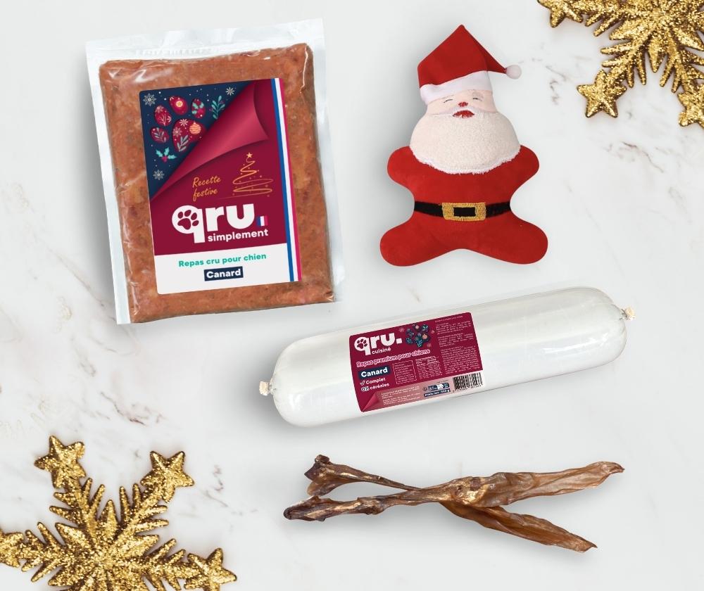 Pack repas de Noël pour chien de la marque qru : recettes au canard !