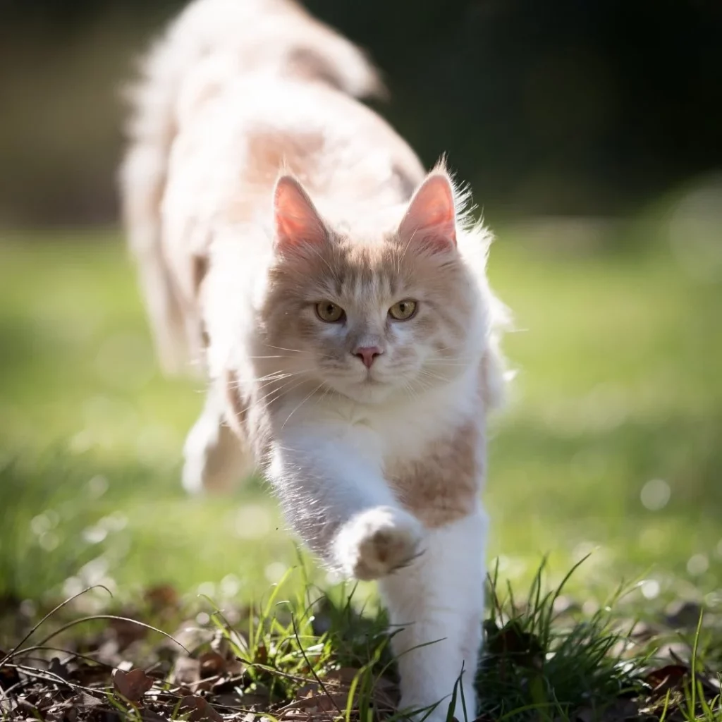 Chat courant dans l'herbe