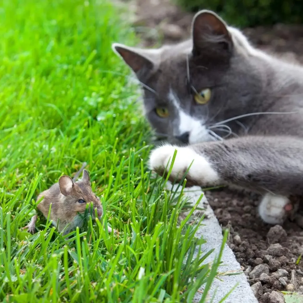 blog-besoin-nutritionnel-chat Chat chassant une souris dans le jardin