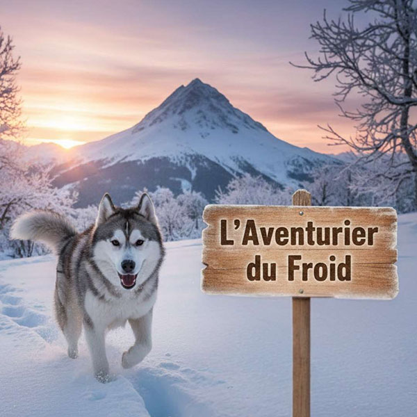Un chien court dans la neige
