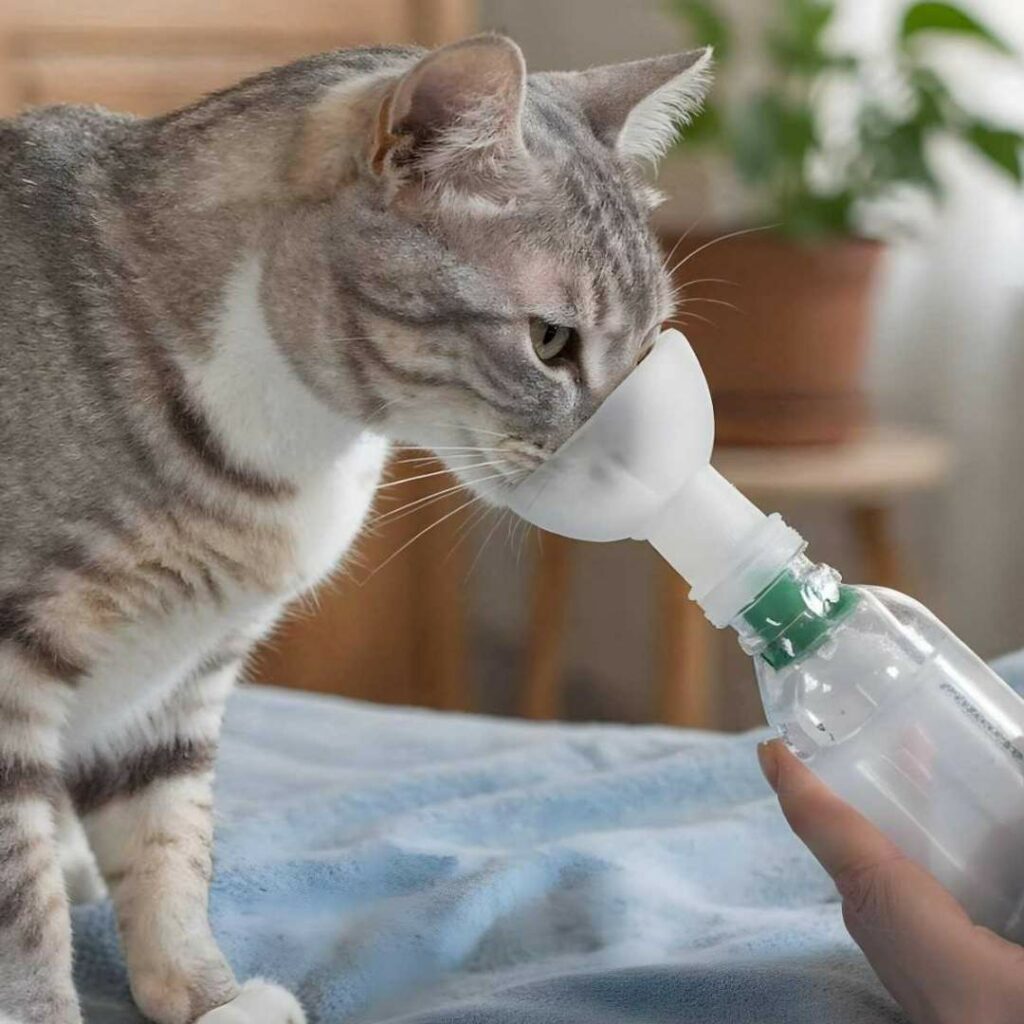 asthme du chat chat qui réalise une inhalation en cas d'asthme du chat