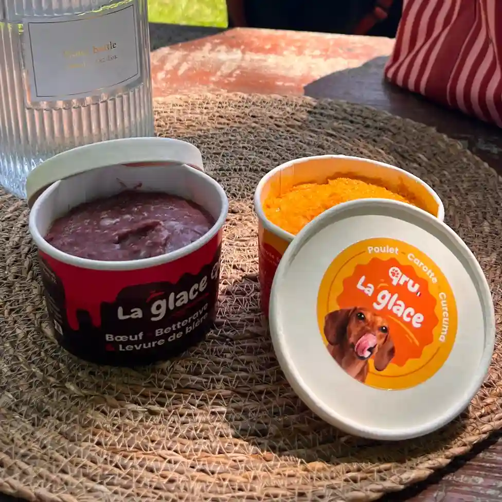 Glaces qru poulet curcuma et bœuf betterave levure de bière