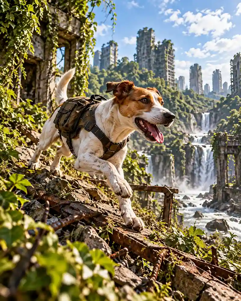 Chien_éclaireur_apocalypse Chien éclaireur dans une ville en ruines